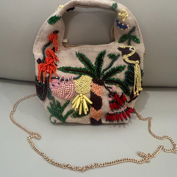 Antik Kraf Jungle Animals Palm Tree Beaded Mini Bucket Bag NW TikTok Viral - Picture 2 of 5